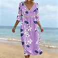thumbnail image 6 of QUNYINEY Casual Womens Dresses Floral Beach Midi 3/4 Sleeve A Line Dress Casual Loose Fit V Neck Dresses, 6 of 6