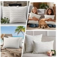 thumbnail image 5 of Cream Moire Outdoor Waterproof Pillow Covers, Water Ripple Stripe Farmhouse Decorative Square Throw Pillowcase Sofa Cushion Sham for Patio/Couch/Chair, 24"x24" 2 Pack, 5 of 8