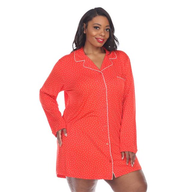 PS3689-12-1XL Plus Size Long Sleeve Nightgown, Red - Extra Large