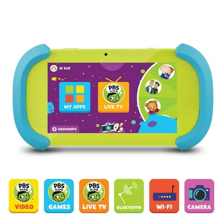 PBS KIDS Playtime Pad+ 7" HD Kid-Safe Android Tablet + Live TV (PBSKD7200) - 2nd Generation in Green and Blue