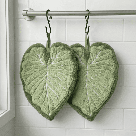 2 Pack Cute Leaf Shaped Hand Towels, Boho Hand Towels for Bathroom, Boho Kitchen Towels, Decorative Hand Towels for Bathroom, Cute Hand Towels, Soft Absorbent Home Decor Accessory