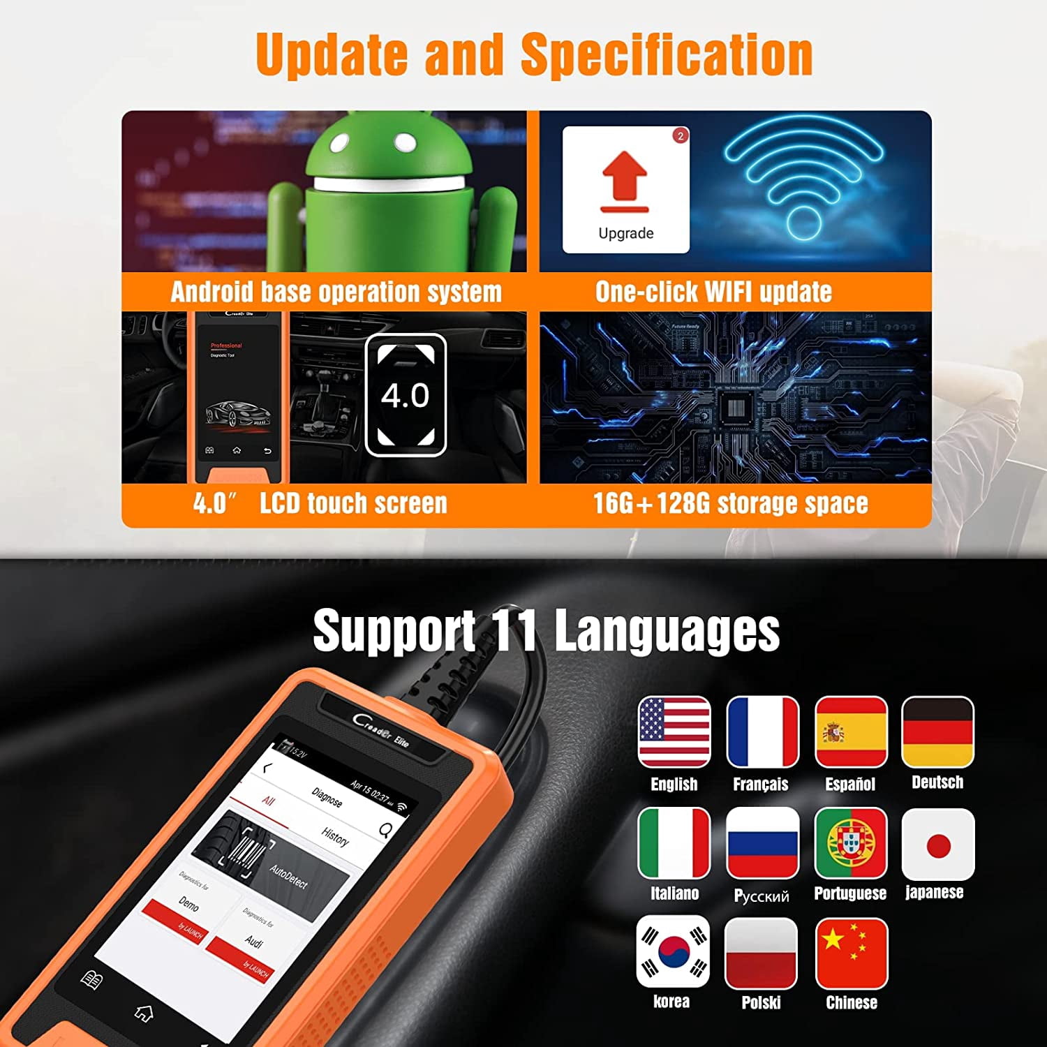 LAUNCH Code Reader for AUDI, Enhanced Full-Systems Diagnostic Scanner with Online Coding and Bi-Directional, VAG Guided Function Transmission EPB ABS SRS DPF TPMS Check Engine Oil Service, WIFI Update
