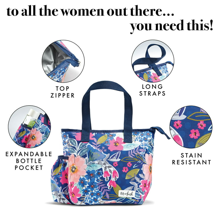 Fit + Fresh Fashion Insulated Leak-Proof Lunch Bag for Women with Salad  Container, Blue and Pink Floral 
