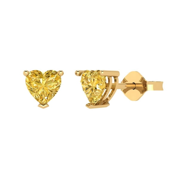 1.5 ct Push-Back Stud Earrings for Women | 6.0mm Heart Cut Natural Citrine | 18K Yellow Gold