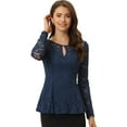 thumbnail image 1 of Blusa de encaje floral elegante Allegra K con cuello redondo manga larga Azul Oscuro L, 1 of 6