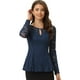 thumbnail image 1 of Blusa de encaje floral elegante Allegra K con cuello redondo manga larga Azul Oscuro L, 1 of 6