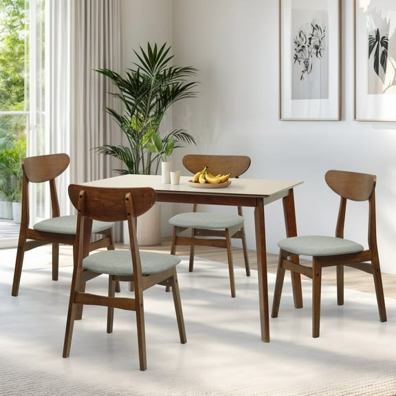 SK New Interiors Dining Kitchen Rectangular Table and 4 Yumiko Side Chairs (Set of 5) Solid Wood Medium Brown Finish