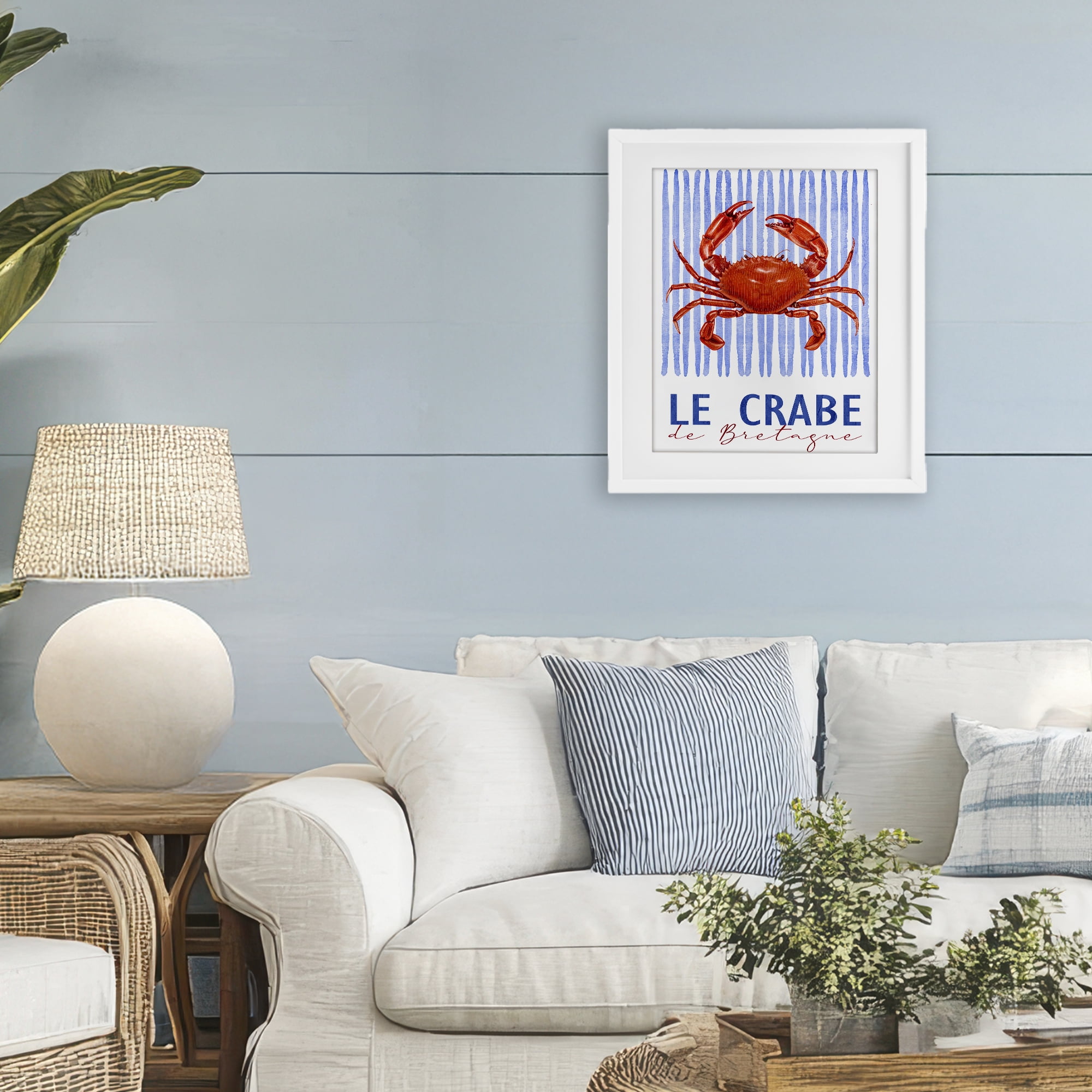Stupell Industries Le Crabe Nautical Stripes White Framed Print Under Glass, design by Kim Allen