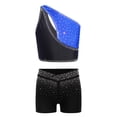 thumbnail image 3 of Hansber Kids Girls Cheerleading Outfit Gymnastics Dance Performance Sleeveless Crop Top with Shorts Set Royal Blue Black 6, 3 of 6