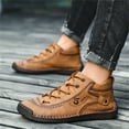 thumbnail image 4 of Leozcaa Mens Casual Leather Shoes Ankle Boots Slip On Lightweight Loafers Mid top Walking Driving Shoes, 4 of 8
