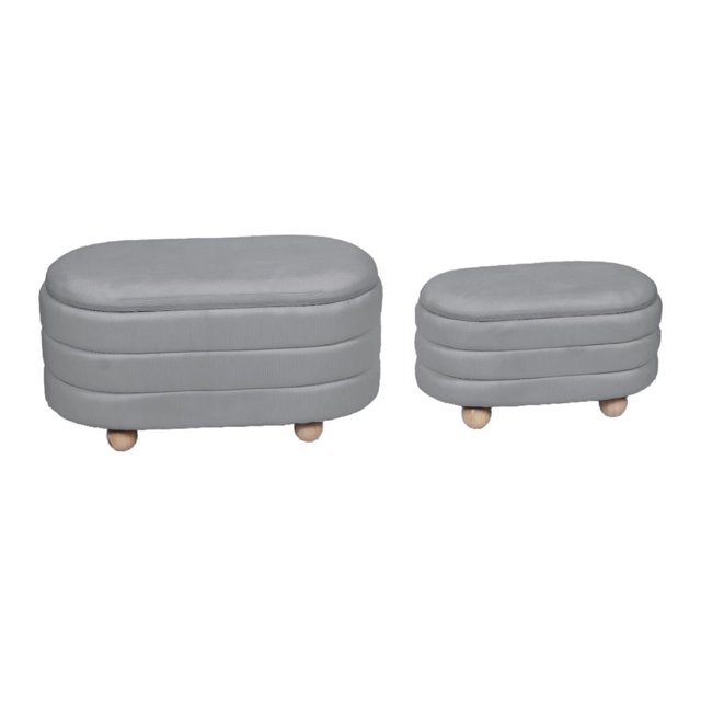 Nola Home Ottomane de Rangement Capitonnée en Peluche Bouclée Rembourrée, Ensemble de 2 Pcs, Gris