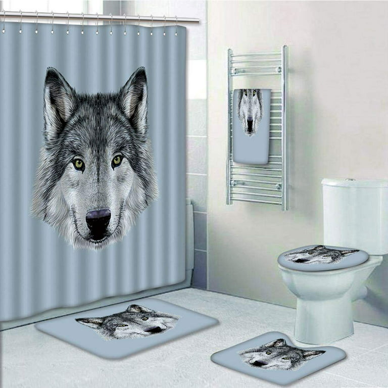 AF 18 Piece Bath Rug Set Leopard Brown Bathroom Rugs Zebra Shower Curtain  Mat/Rings Towel Set- Animal Coffee