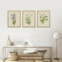 PixonSign Adhesive Canvas Print Wall Art Set - Vibrant Green Purple Wildflower Trio Poster Arts - Set of 3 Botanical Floral Colorful Wall Décor for Living Room, Bedroom, Office - 12"x16"