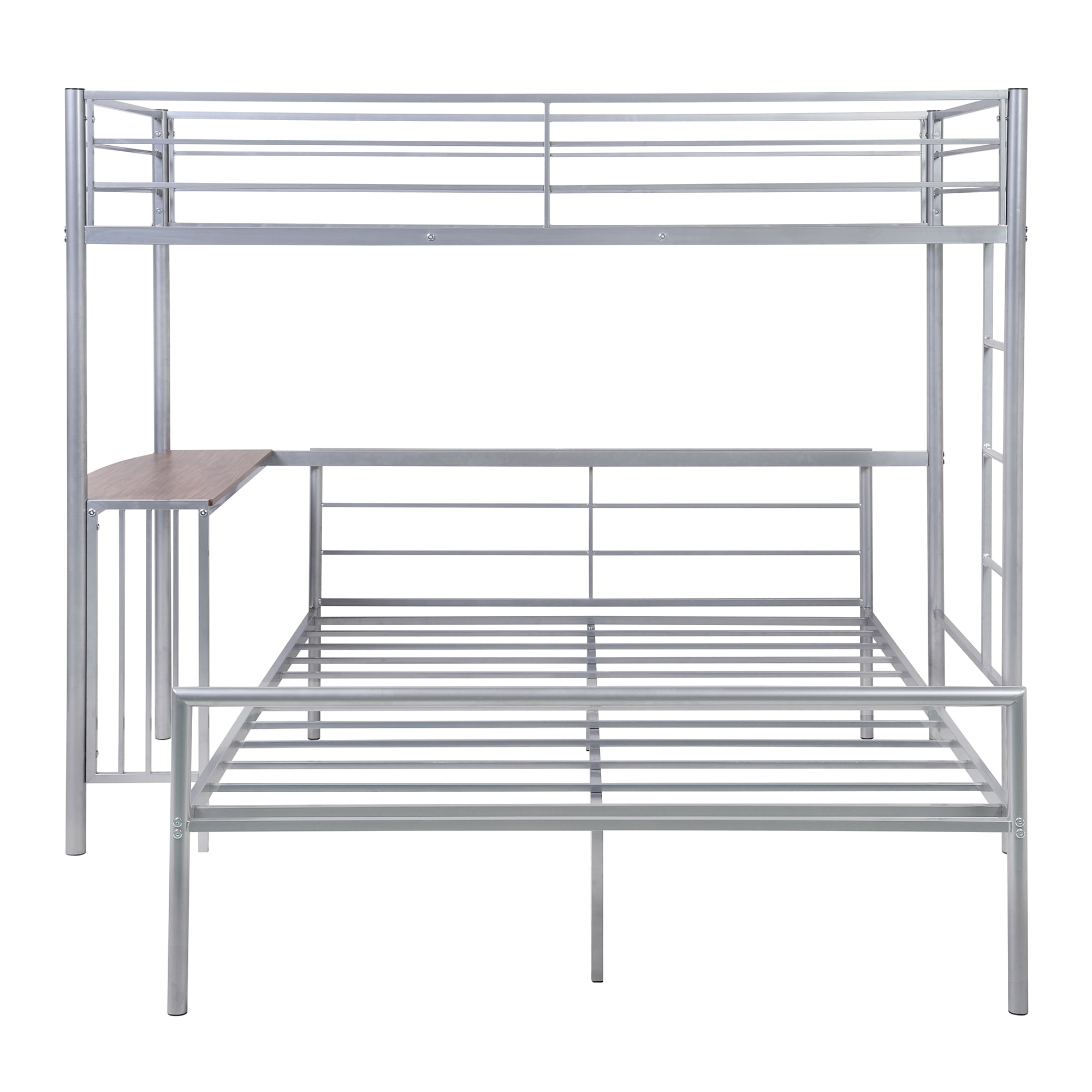 Kepooman Twin Over Full Metal Bunk Bed with Desk & Ladder for Bedroom Dorm, 78"L x 41"W x 65"H, Silver Kepooman Twin Over Full Metal Bunk Bed with Desk & Ladder for Bedroom Dorm, 78"L x 41"W x 65"H, Silver