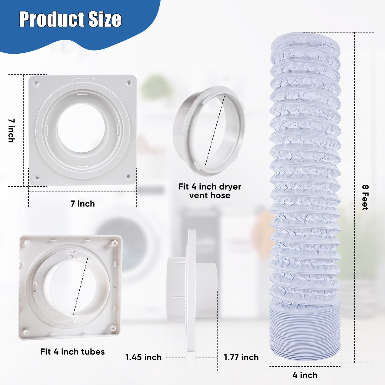 White Dryer Vent Hose Connector Kit, Dryer Vent Wall Plate with White Hose
