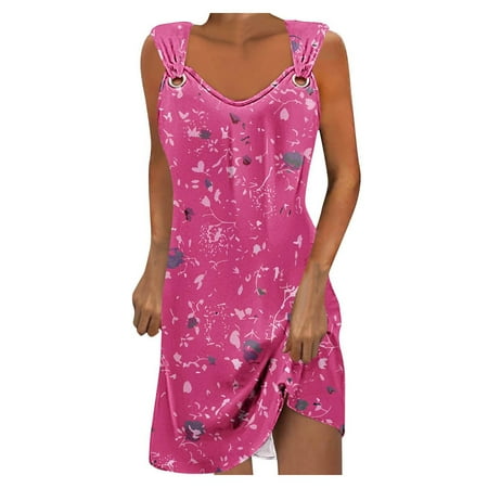 Blphud Women Dresses Summer Dresses for Women 2024 Womens Summer Dresses Women Beach Dress Fashion Sleeveless Backless Camisole Beach Womens V Neck Maxi Dress Hot Pink L