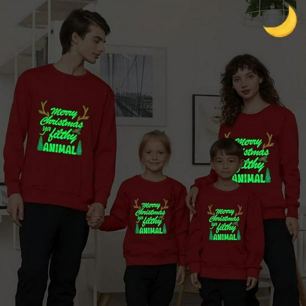 Camisetas de Navidad a juego para la familia sudadera luminosa brillante con cuernos de arbol de Navidad