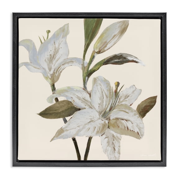 Stupell Industries Lilies Soft Beige Black Framed Floater Canvas Wall Art, design by Lanie Loreth