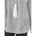 thumbnail image 4 of DYMADE Women Lace Splice Long Sleeve Solid Round Neck Top, 4 of 4