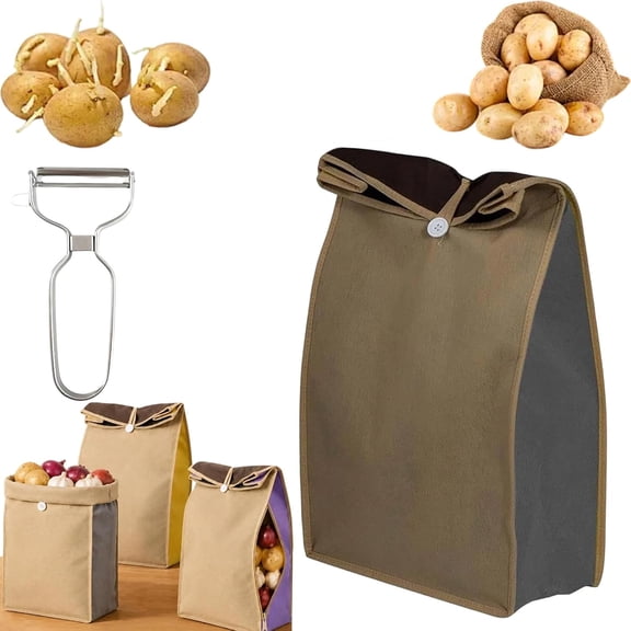 Reusable Self Sealing Potato & Onion Storage Bags, Light Blocking Potato Storage Bag with Side Zipper, Breathable Sturdy Nonwoven Fabric, For Potatoes Onions Vegetables Fresh