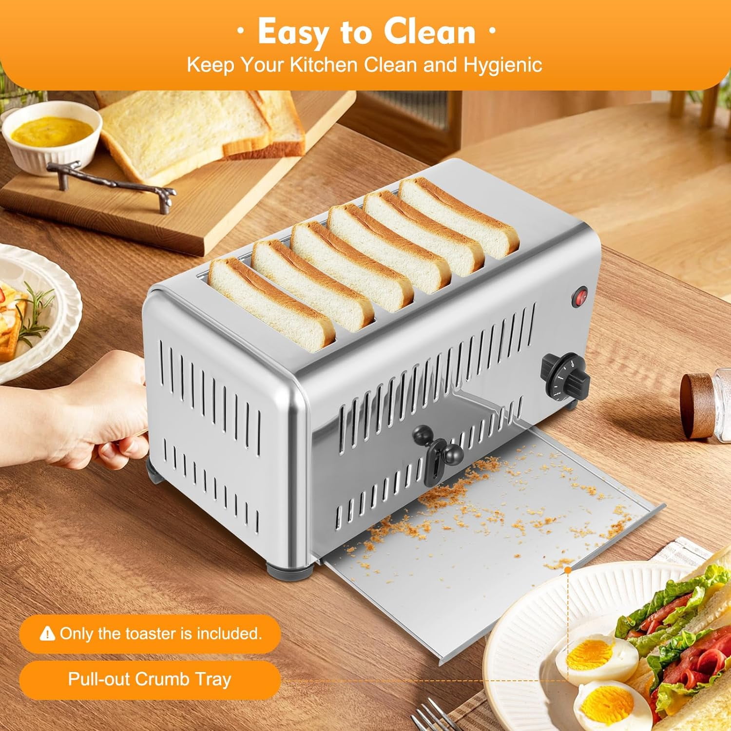 6 Slice Bread Toaster, 1680W Stainless Steel Commercial Toaster with Wide Slots, One-Piece Mold, Timing, Bread Baking Machine for Bagels Muffins Waffles (Home, Restaurant, Bakery)