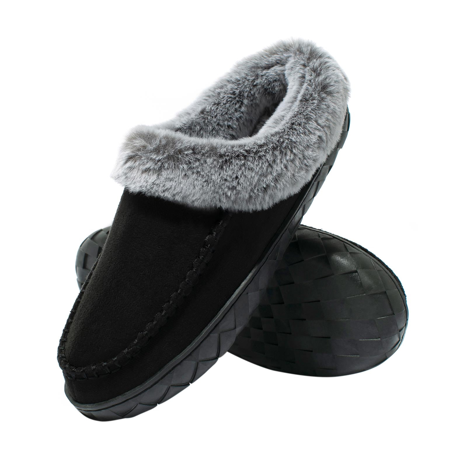 DL Women's Cute Knit Slippers with Faux Fur Lining Memory Foam Slip on House Slippers with Anti-Skid Rubber Sole 