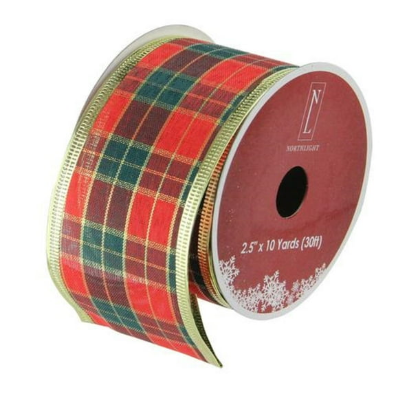 Northlight Green and Red Plaid Wired Christmas Craft Ribbon 2.5" x 10 Yards