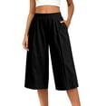 thumbnail image 3 of Women's Loose Cropped Pants Baeitkot Women's Solid Color Loose Casual Elastic Waist Pleated Cropped Pants with Pockets Black L, 3 of 7