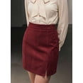 thumbnail image 4 of Deago Women's High Waist Faux Suede Side Split Bodycon Short A Line Mini Pencil Skirt (Red, XL), 4 of 9