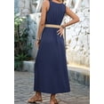 thumbnail image 4 of Robes d'Été pour Femmes Sans Manches à Boutons Taille Décontractée Ligne A Évasée Robe Midi Robe d'Été Bleu Marine G, 4 of 7