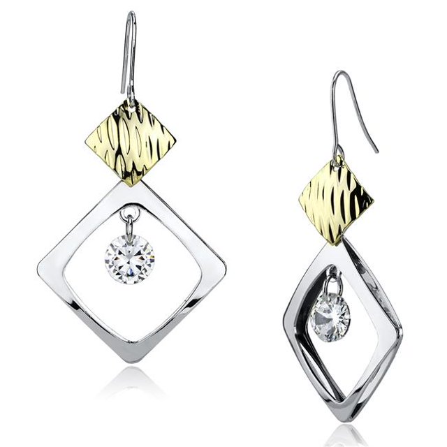 Women Gold & Rhodium Iron Earrings with AAA Grade CZ in Clear
