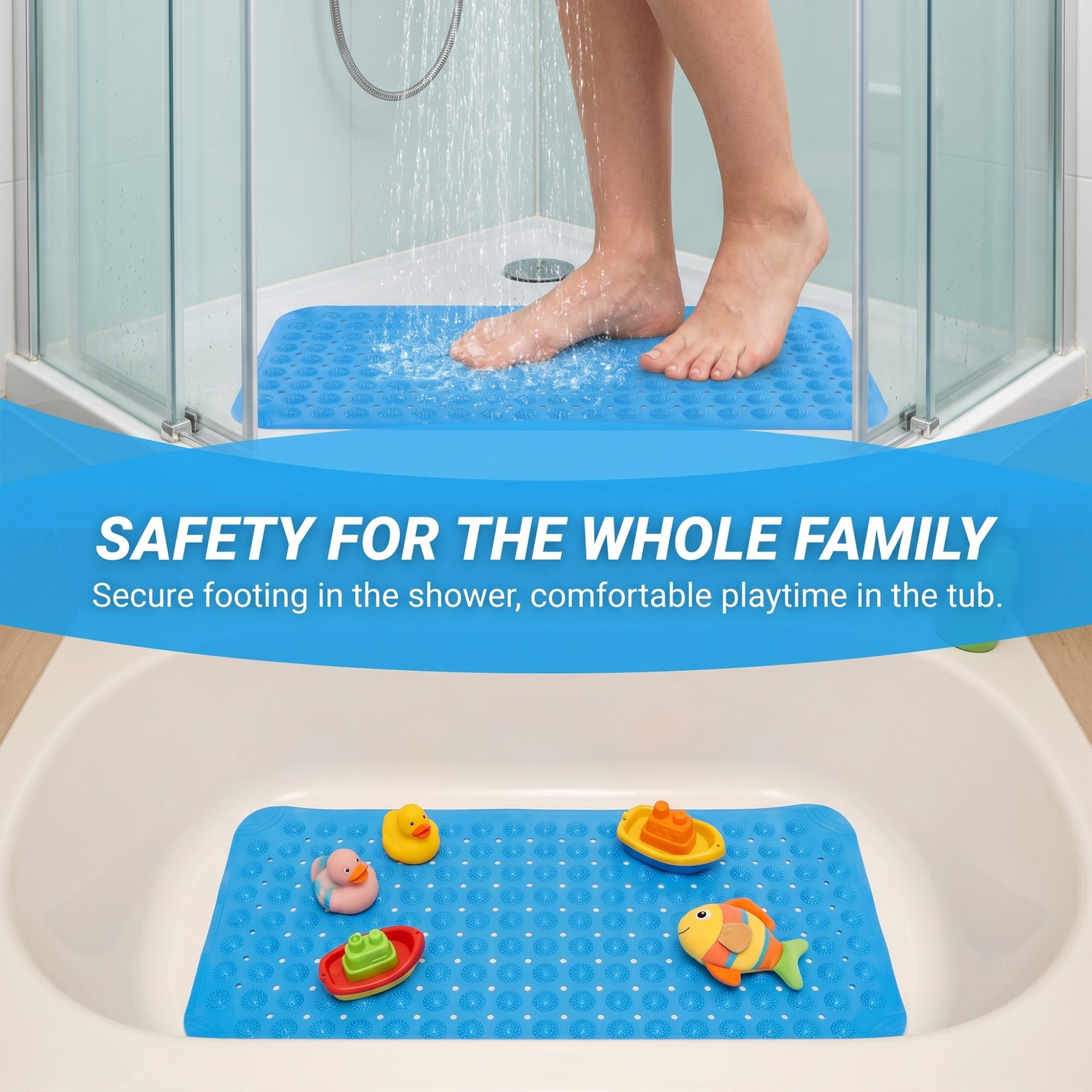 Unique Bargains Non Slip Quick Dry Machine Washable Bath Tub Mat Blue 28" x 14"