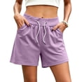thumbnail image 2 of XYAIYT Summer Basic Shorts for Women with Pockets Solid Color Elastic Waist Drawstring Casual Shorts Daily Wear, 2 of 6