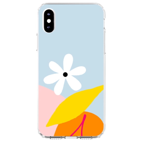 DistinctInk Clear Shockproof Hybrid Case for iPhone XR (6.1" Screen) - TPU Bumper, Acrylic Back, Tempered Glass Screen Protector - Summer Vibes Bold Cherry Pink Orange Yellow