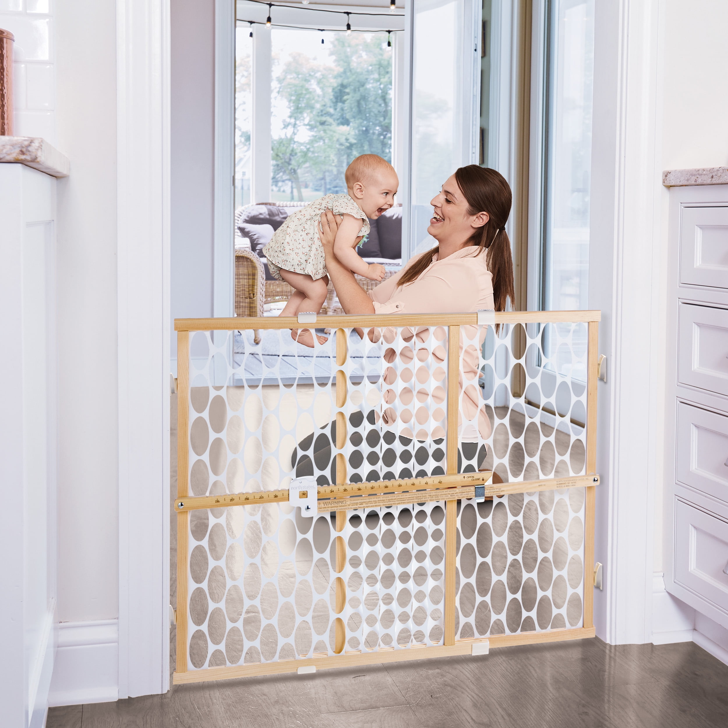 Pressure Mount Fits 26.5-42 Wide : Easy Installation with Memory Feature 2-Pack 23Tall,Sustainable Hardwood & White Oval Mesh Toddleroo by North States 42 Wide Quick Fit Oval Mesh Baby Gate 