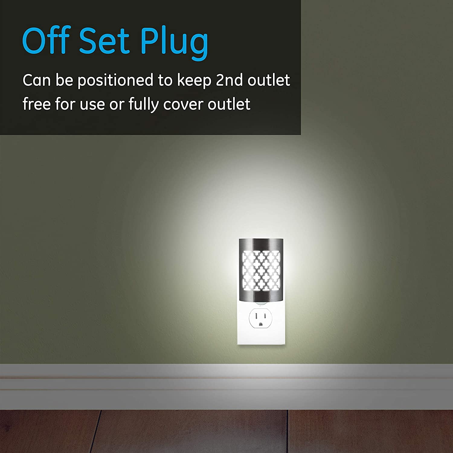 GE CoverLite LED Night Light, Plug in, Dusk to Dawn, Moroccan Design, Brushed Nickel, 29847