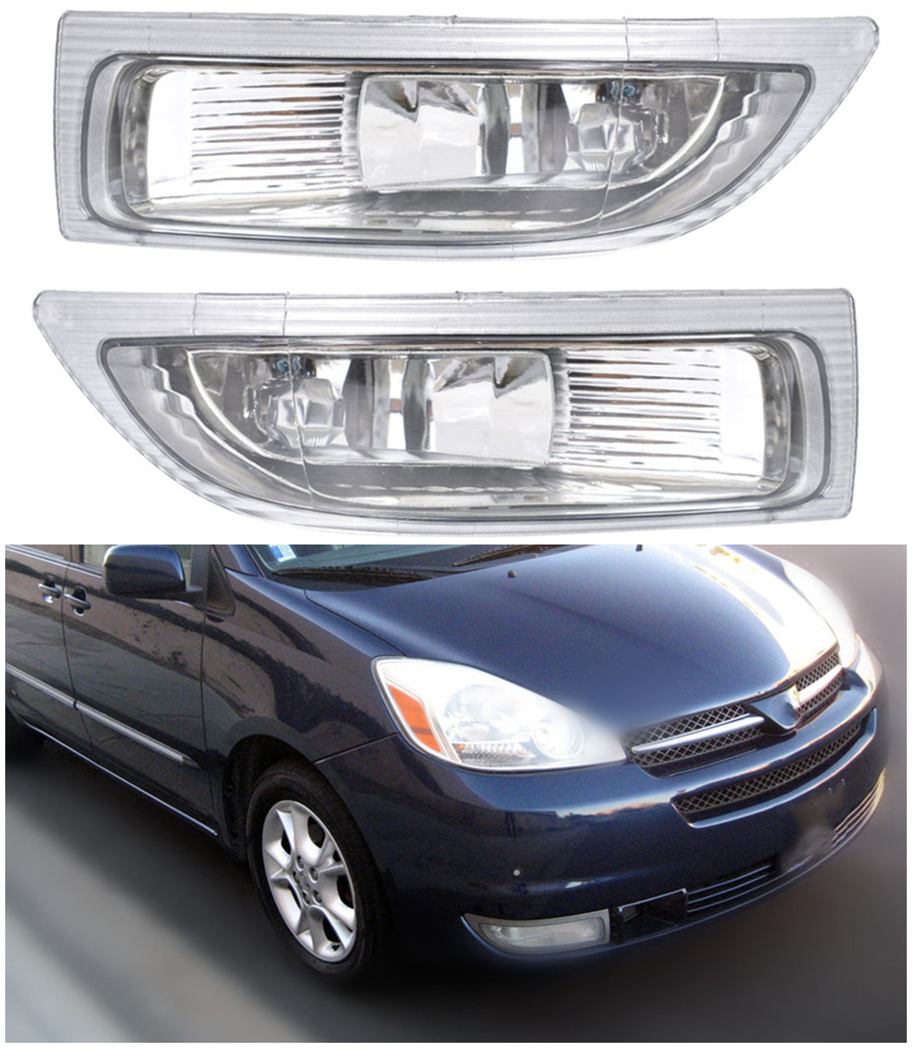 labwork Left and Right Clear Lens Fog Light w/ Bulbs for 2004-2005 Toyota Sienna