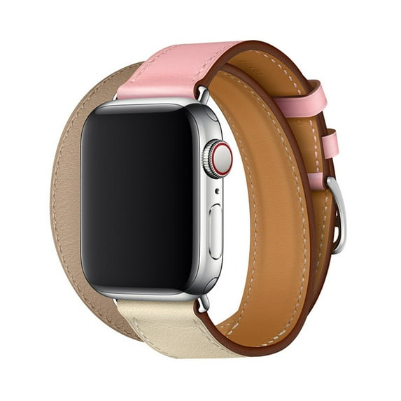 LEIXIUER Double Tour Strap for Apple Watch Bands 45mm 41mm 44mm 40mm 42mm 38mm Leather WatchBand Wristbands Bracelet iWatch Series 3 4 5 6 7 SE Band -Pink light