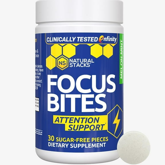 Focus Bites for Productivity & Cognition - Clinically Tested Paraxanthine Supplement - Fast Acting & Clean Stimulation - Caffeine-Free Supplement for Learning - 30 Melon Mint Chewables