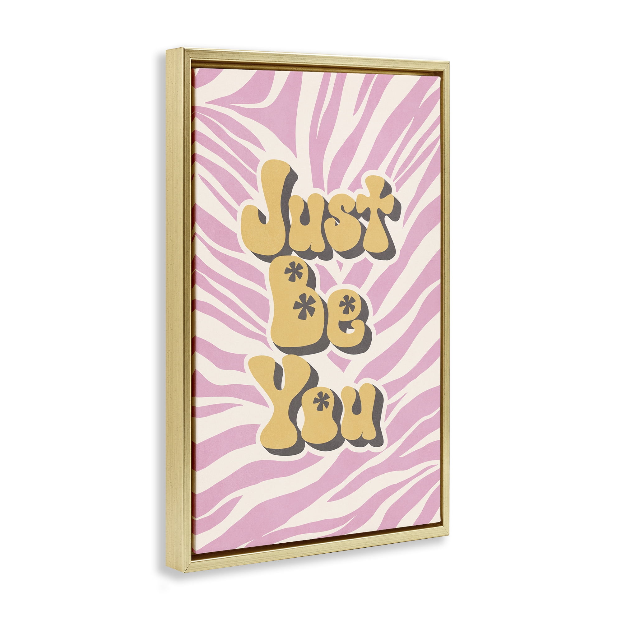 Stupell Industries Just Be You on Zebra Text & Numbers Painting Gold Floater Framed Canvas Art Print Wall Art, 21 x 31
