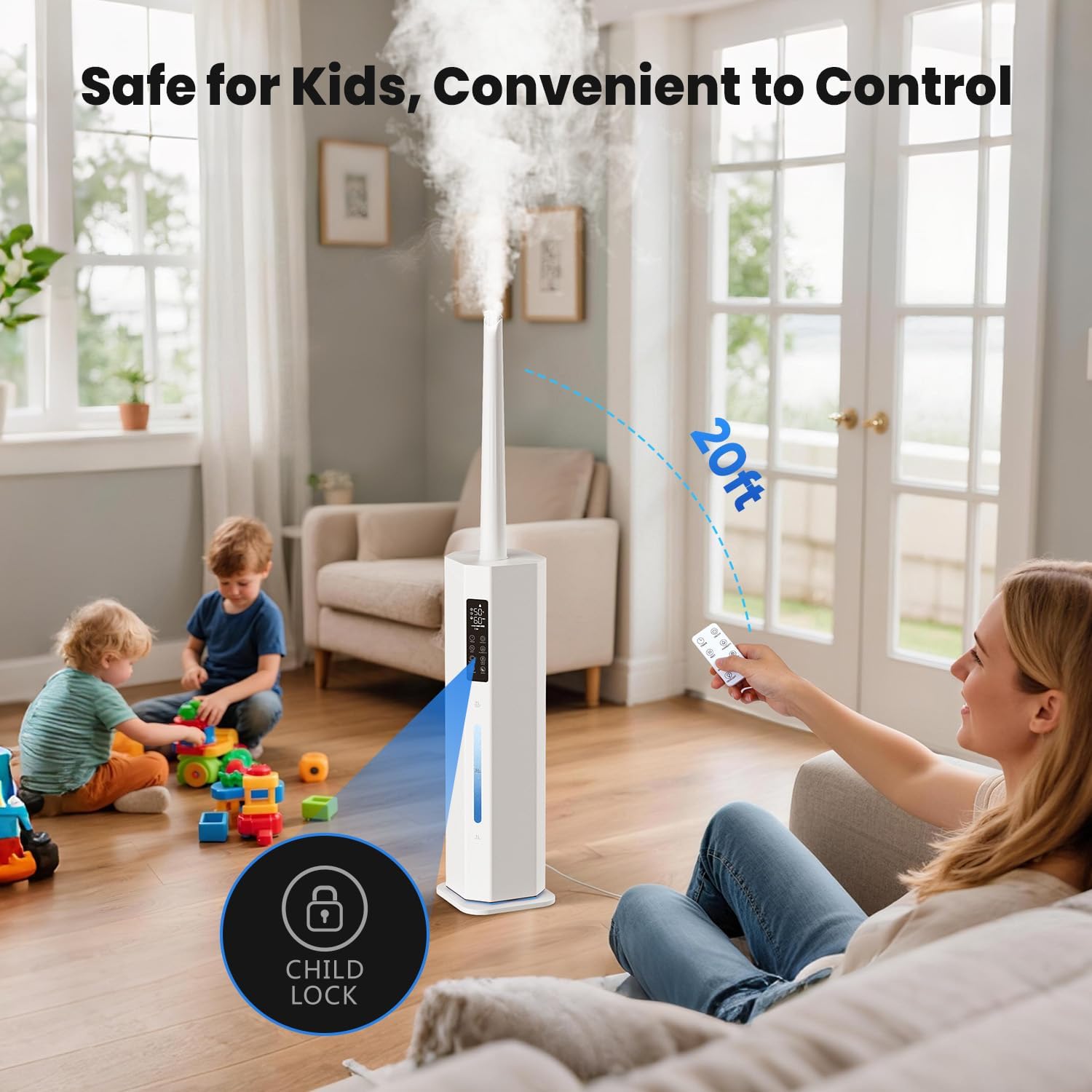 2.38Gal/9L Top Fill Cool Mist Humidifier for Large Room 500ft² 120H Last with Auto Mode 7-Color Light Humidistat Aroma Box Quiet Humidifiers for Plants Baby & Adults