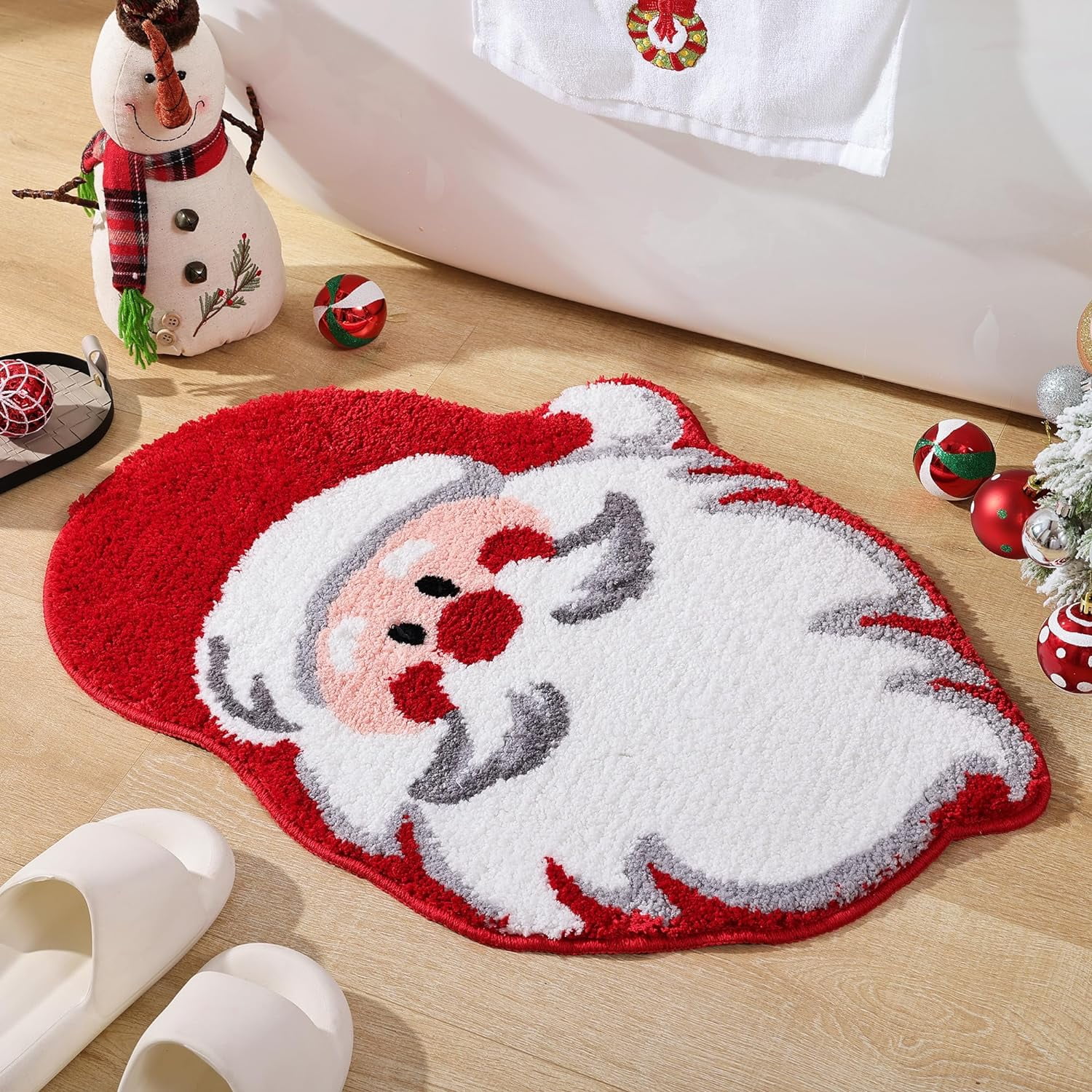 Santa Claus Bathroom Rugs for Living Room Red Christmas Rug Absorbent Washable Bath Mat Shower Non-Slip Soft Thick Durable Bathtub Carpet for Women
