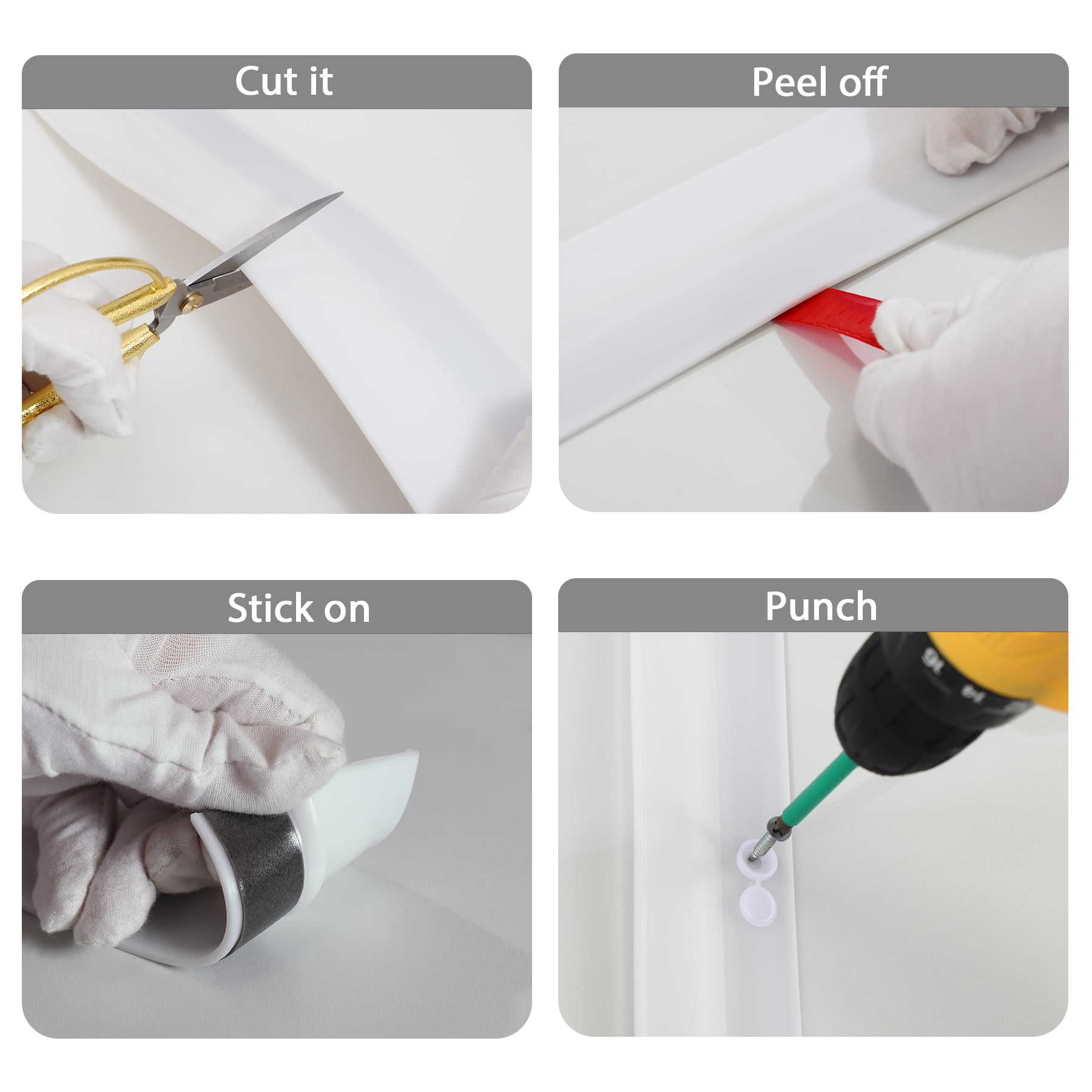 32.8ft Universal Garage Door Top and Sides Seal Strip, Waterproof Self Adhesive Professional Sealing includes 40pcs Screws, White