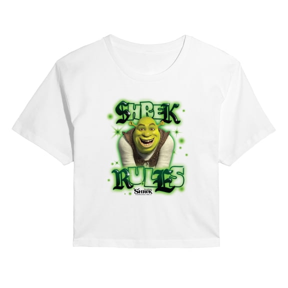Shrek - Graffiti Shrek Rules - Juniors Cropped Graphic T-Shirt