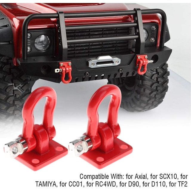 Hebilla de remolque de coche RC de 2 piezas, accesorio de bloqueo de rescate de grillete RC para modelo de coche de escalada de oruga RC rojo