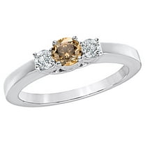 Champagne & White Natural Diamond Three Stone Engagement Ring in 14k White Gold