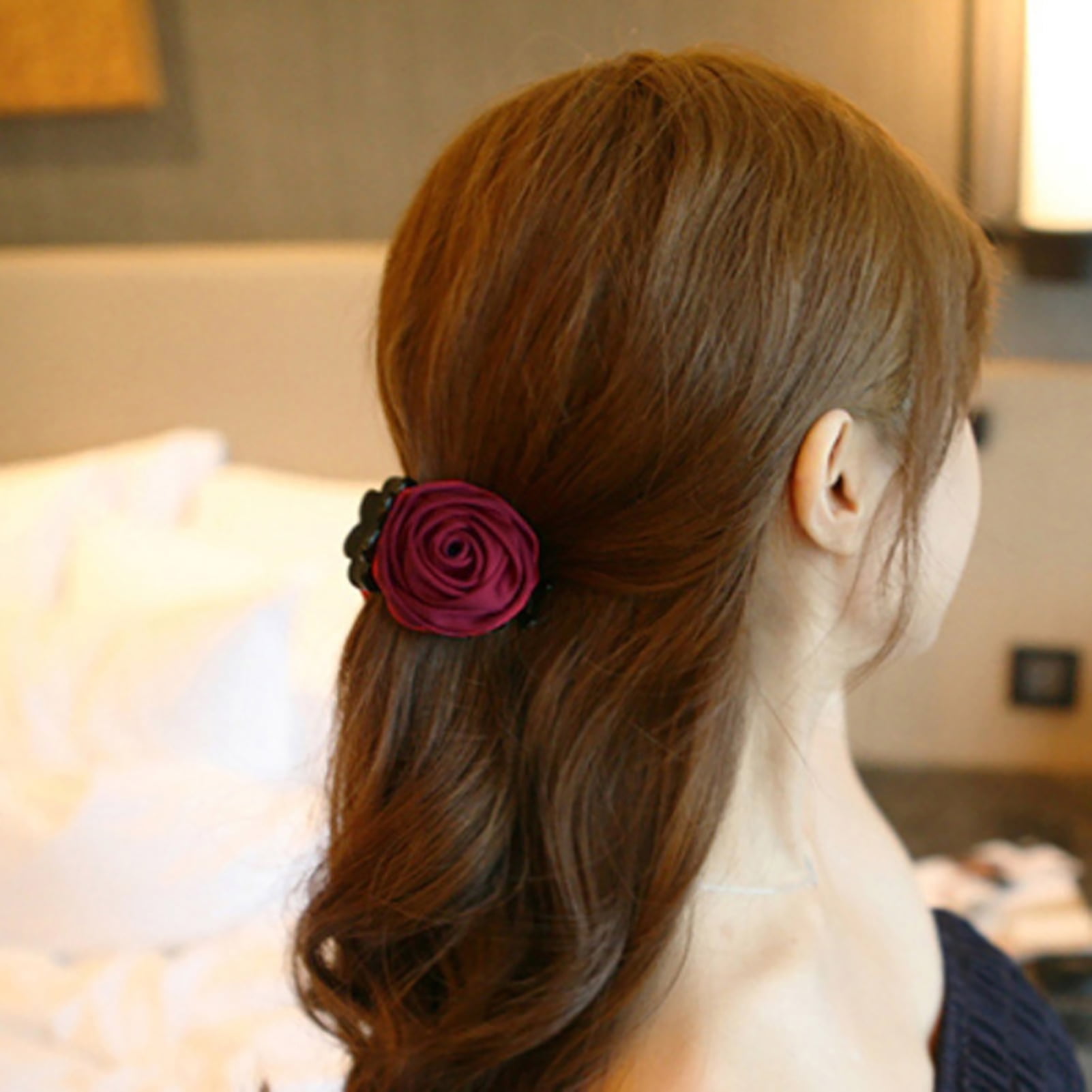 Fashion Womens Chiffon Rose Flower Bow Jaw Clip Barrette Hair Claw Gift BR 