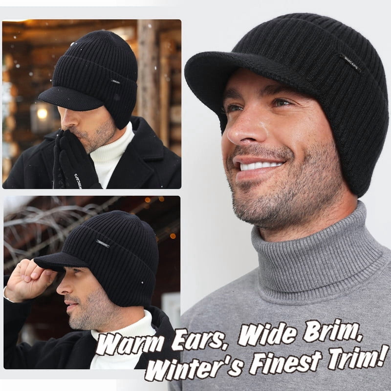 WMCAPS Winter Beanie with Brim and Ear Flaps, Outdoor Warm 