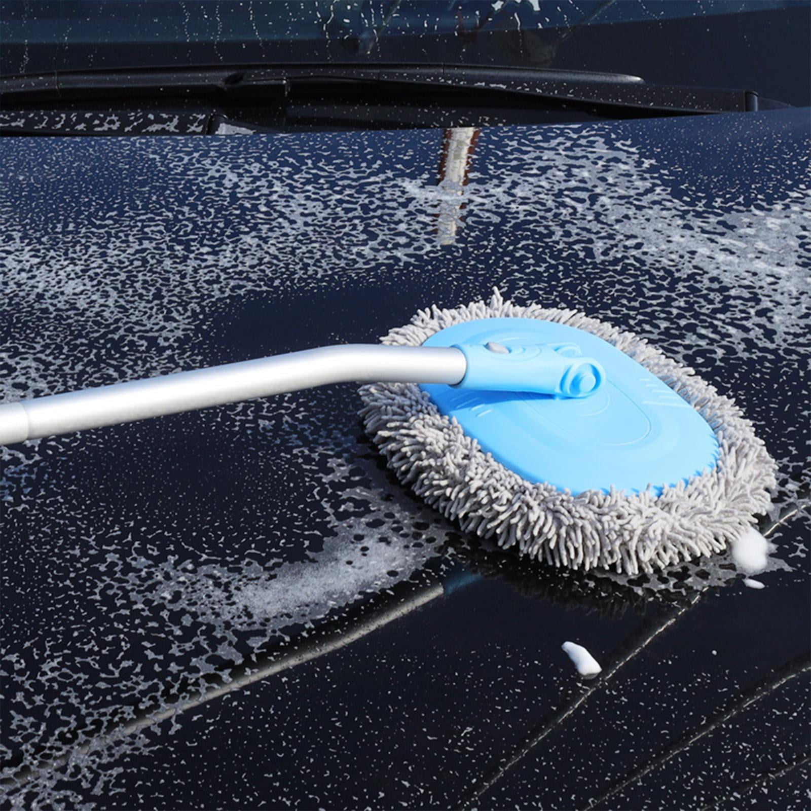 XhuangTech Car Wash Brush with Long Handle Retractable Double Layer Car  Wash Mop Mitt Chenille Brush Duster Scratch-Free Car Washing Brushes with  Pole