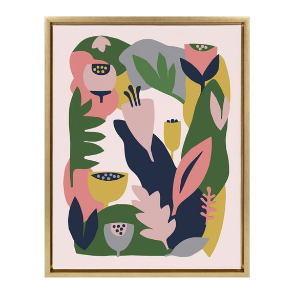 Kate and Laurel Sylvie Myriam's Garden Framed Canvas Wall Art By Myriam Van Neste, 18x24 Gold, Nature-Inspired Wall Decor